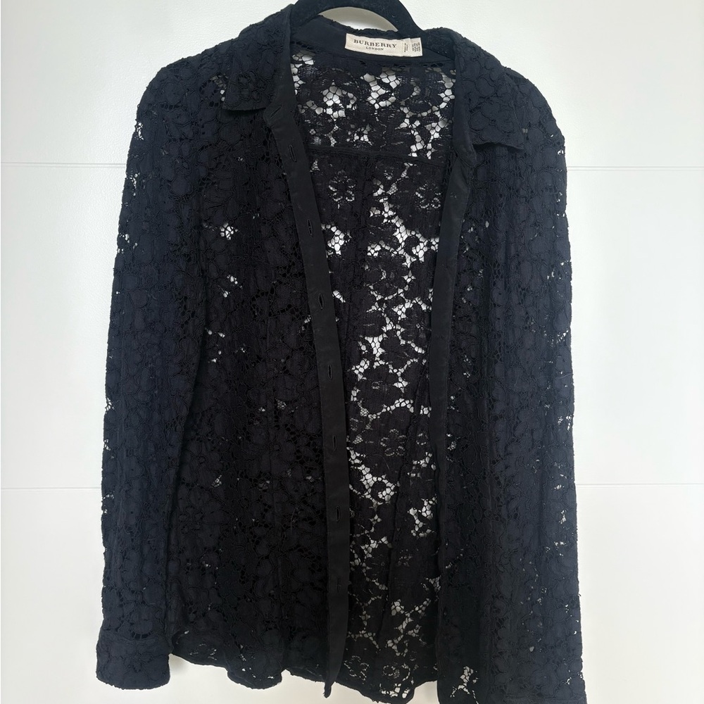 BURBERRY Black Lace Button Up